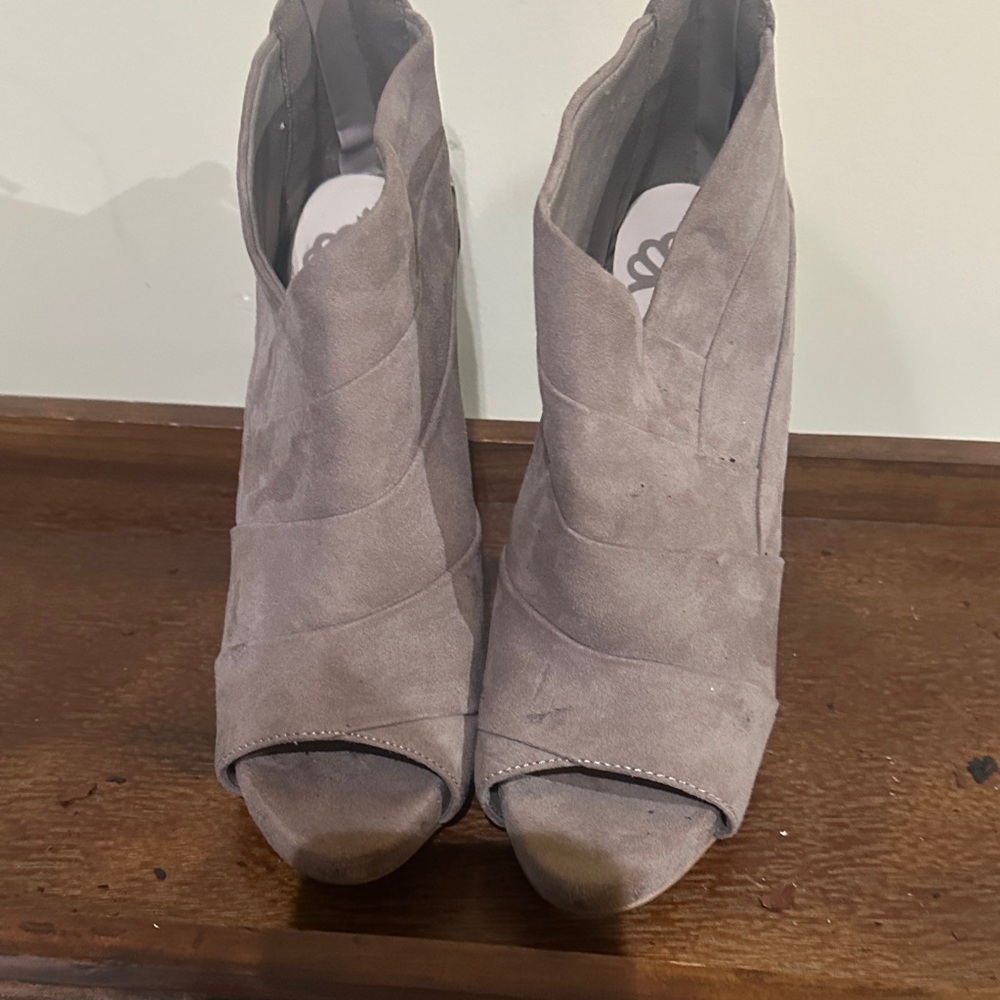 Fergalicious Gray Peep-Toe Ankle Booties